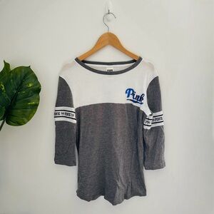 VS PINK | Rare Quarter Sleeve Varsity Tee Grey & White And Blue Sequins Size XS